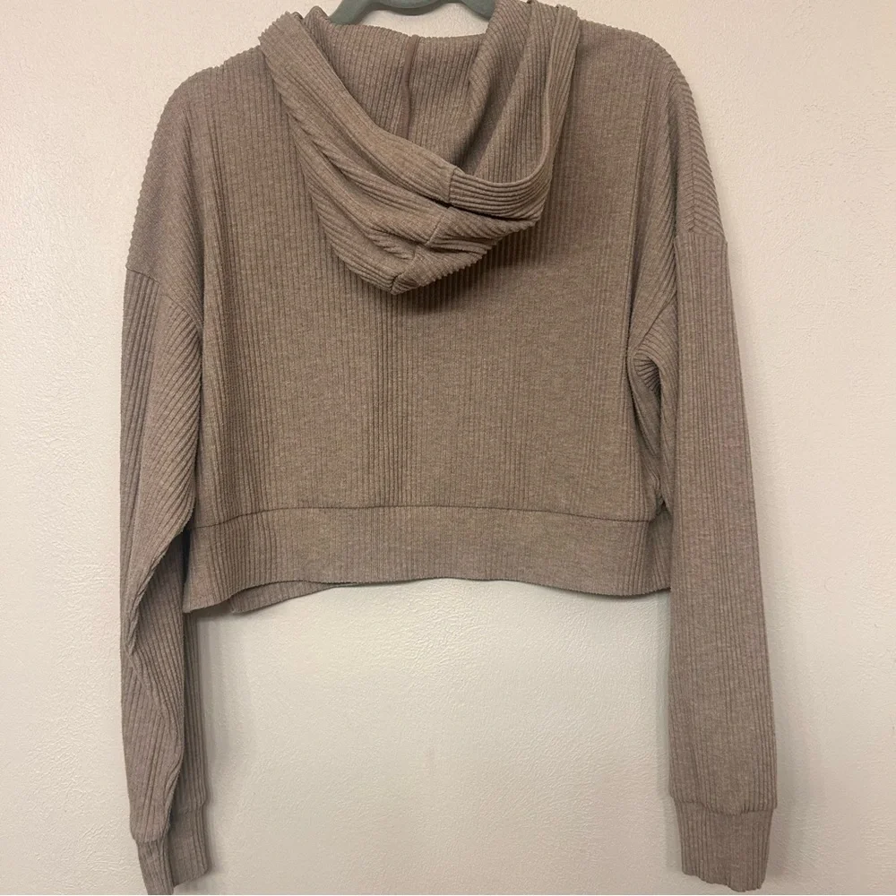 ALO Yoga Muse Hoodie Ribbed Sweatshirt Cropped Gravel Heather Women’s Size M - Picture 5 of 5